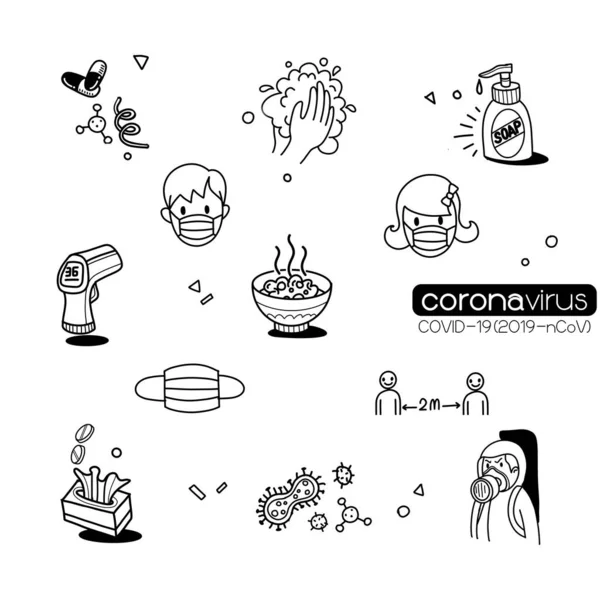 Ilustración Vectorial Doodle Lindo Para Covid Elemento Doodle Virus Corona — Vector de stock