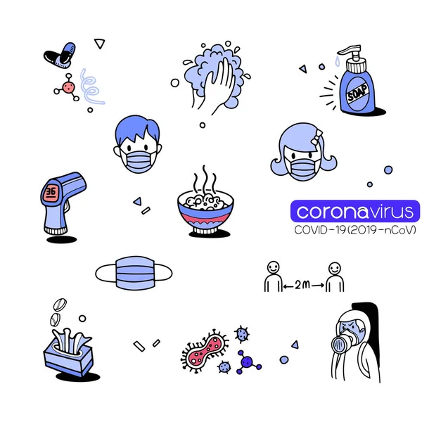 Ilustración Vectorial Doodle Lindo Para Covid Elemento Doodle Virus Corona — Vector de stock