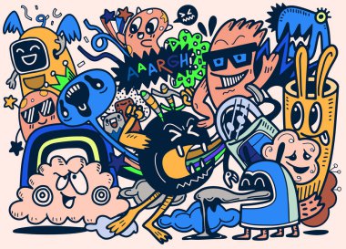 Vektör Çizimi Uzaylıların Karalaması ve Canavar karikatürü