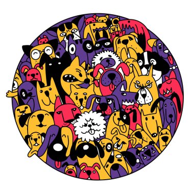 Karalama köpekleri renkli arkaplanlarla, Doodle 'ın El Çizimi Resimleri