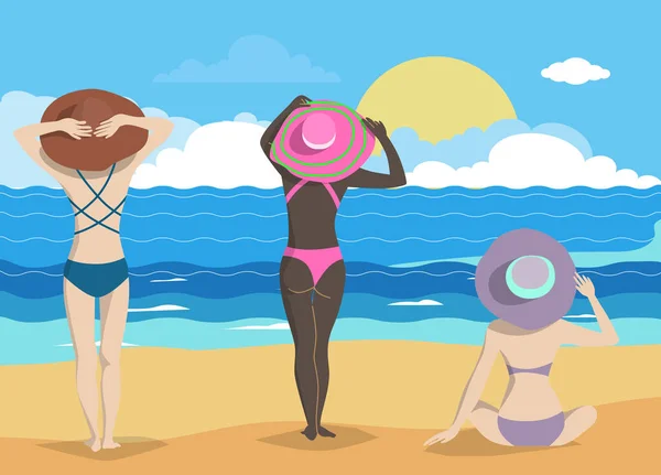 Pinup Girls Beach Summer Concept Vector Illustratio — стоковый вектор