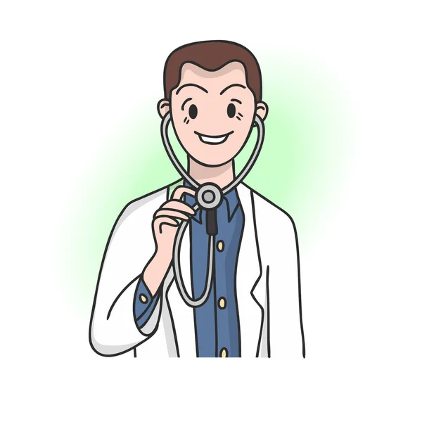 Arzt Mit Stethoskop Der Hand Medizinisches Versorgungskonzept Vektorillustratio — Stockvektor