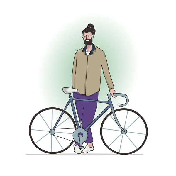 Cool Vector Diseño Personajes Joven Hipster Elegante Posando Junto Bicicleta — Vector de stock