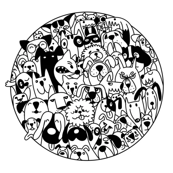 Doodle Perros Caras Colorido Fondo Mano Dibujado Ilustración Doodle — Archivo Imágenes Vectoriales