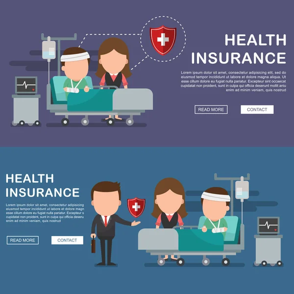 Homens no hospital feridos e serviços de seguros —  Vetores de Stock