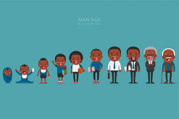 Personas étnicas afroamericanas generaciones a diferentes edades . — Vector de stock