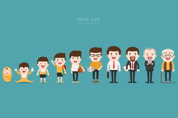 Concept de vieillissement des personnages masculins . — Image vectorielle