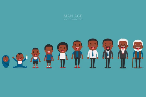 Personas étnicas afroamericanas generaciones a diferentes edades . — Vector de stock