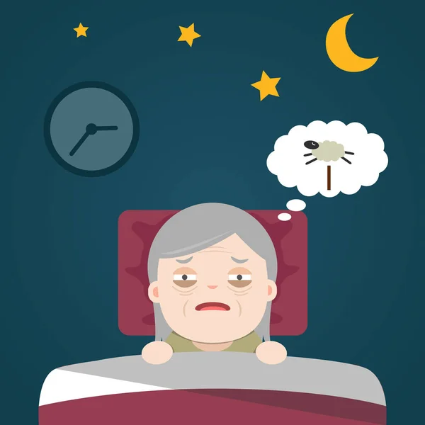 Grandpa senior Insomnia, sleeplessness — Stock Vector