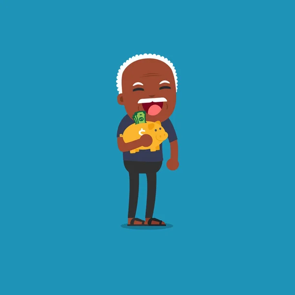 Africký Americký lid - starý muž s zlaté prasátko, Pensio — Stockový vektor