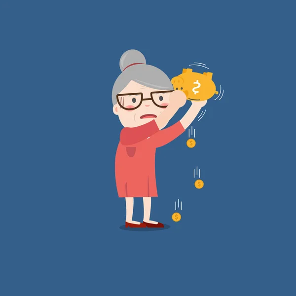 Бабушка с золотой копилкой, Пенсионный — стоковый вектор