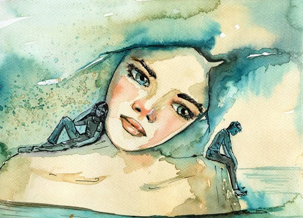 Watercolor portrait of a woman. — Stock Photo, Image