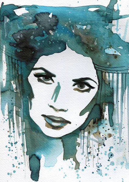 Watercolor portrait of a woman. — Stock Photo, Image