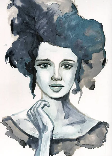 Egy Gyönyörű Akvarell Portréja — Stock Fotó