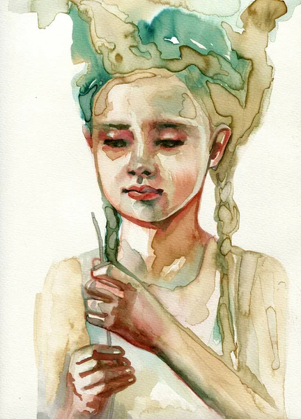 女性の水彩画を描いたイラスト — ストック写真