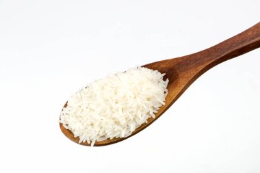 tahta kaşık beyaz pirinç