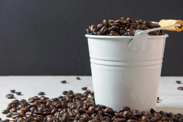 coffee beans with zinc bucket