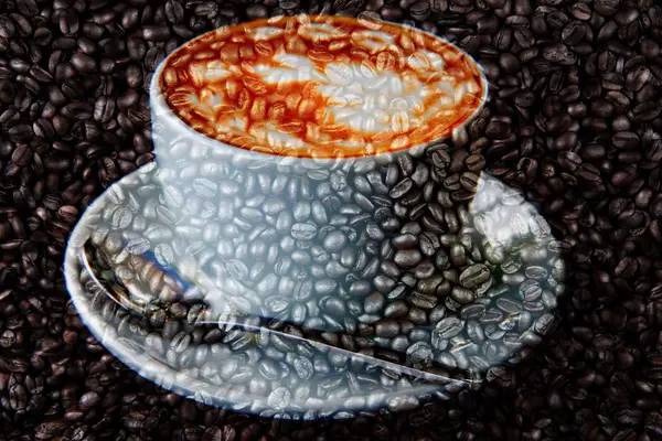 Coffee Latte and Coffee beans : Art style — Stock Photo, Image