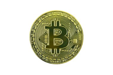 Beyaz arka plan + kırpma yolu altın bitcoin