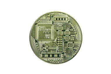 Beyaz arka plan + kırpma yolu altın bitcoin