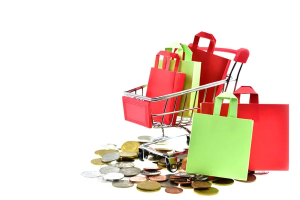 Bolsas y cajas de la compra en carro — Foto de Stock