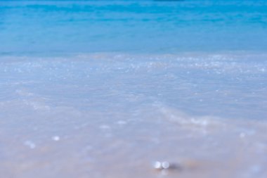 Beyaz kumsal ve mavi gökyüzü.