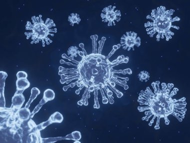 3 Boyutlu Coronavirus 2019-nCoV ve virüs geçmişi ile hastalık hücreleri ve kırmızı kan hücresi.