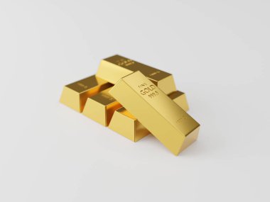 A lot of gold bars stacked on white background. Many bullions closeup. 3d generated image. Financial concepts. many gold bars. Macro view of stacks of gold bars.  clipart