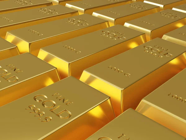 A lot of gold bars stacked in the warehouse. Many bullions closeup. 3d generated image. Financial concepts. many gold bars. Macro view of stacks of gold bars.