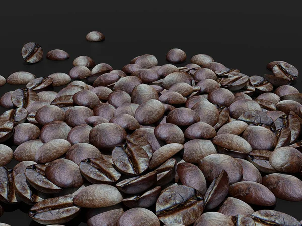 咖啡豆在黑暗的背景上 3D渲染咖啡豆 咖啡背景 — 图库照片