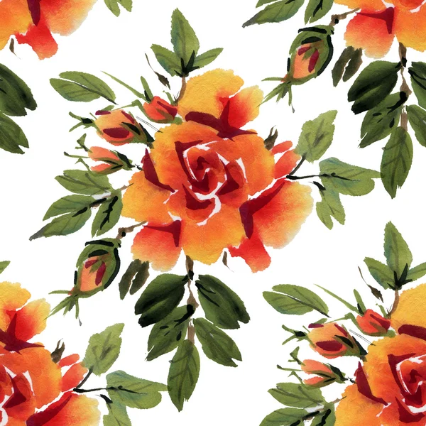 Πορτοκαλί τριαντάφυλλα ακουαρέλα — Φωτογραφία Αρχείου