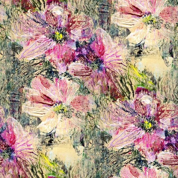 Achtergrond met bloemen, Acryl schilderij — Stockfoto