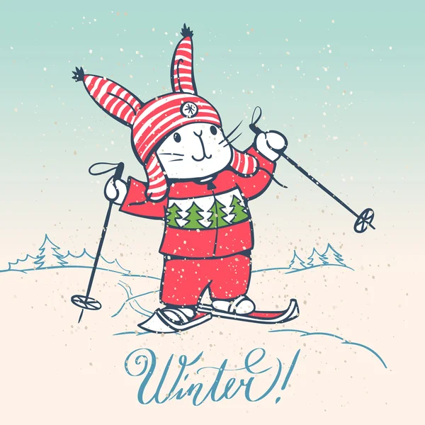 Ilustracja zima z kreskówka króliczek — Wektor stockowy