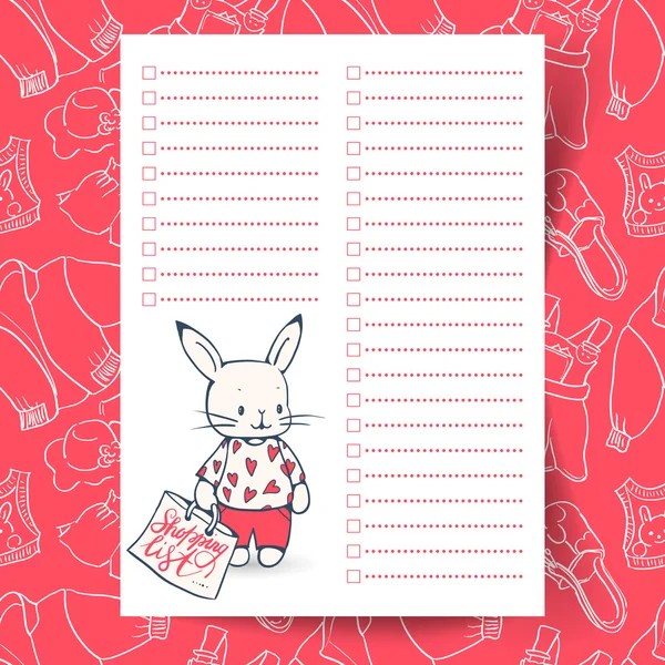 Lista della spesa con divertente Bunny — Vettoriale Stock