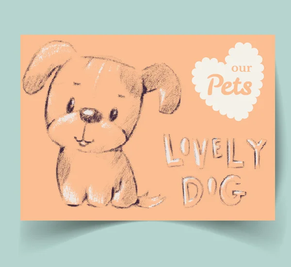 Cartone animato cucciolo e lettering bello cane — Vettoriale Stock
