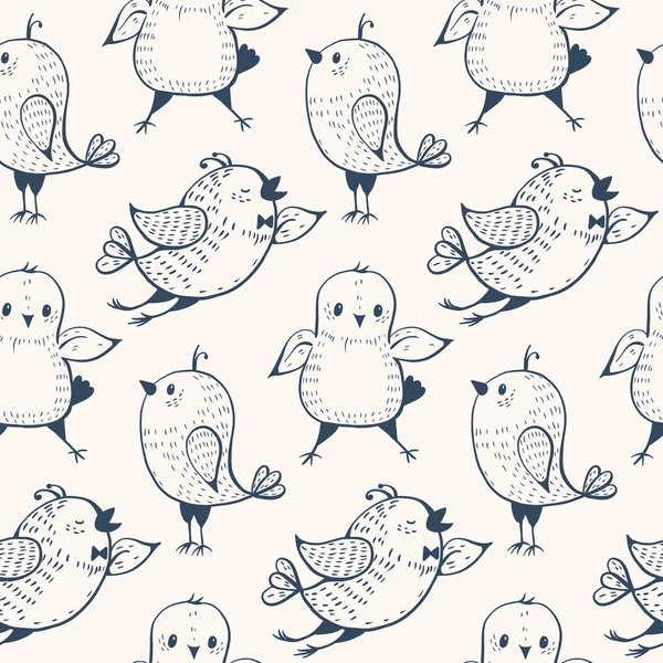 Padrão sem costura com pássaros no estilo doodle — Vetor de Stock