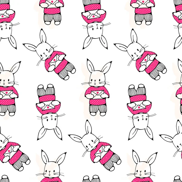 Patrón con divertidos conejos de dibujos animados . — Vector de stock