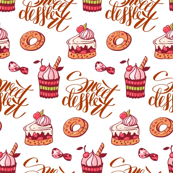 Seamless pattern with sweet dessert — Stock Vector