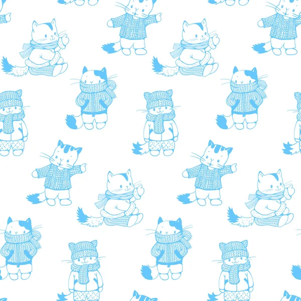 Funny cartoon kittens pattern — Stock Vector