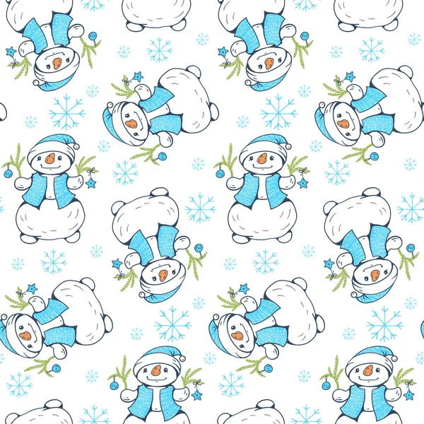 Seamless pattern with snowmen. — Stock Vector