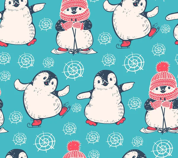 Patrón sin costuras con lindos pingüinos — Archivo Imágenes Vectoriales