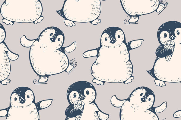 seamless pattern with cute penguins