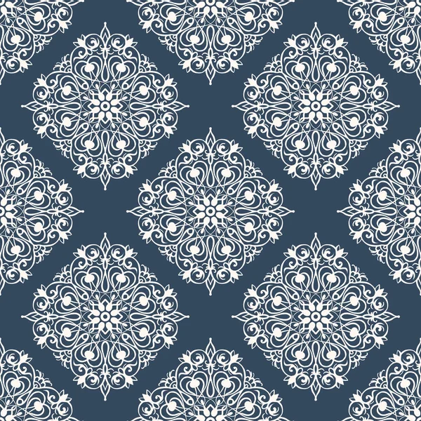 Синий и белый симметричный бесшовный узор — стоковый вектор