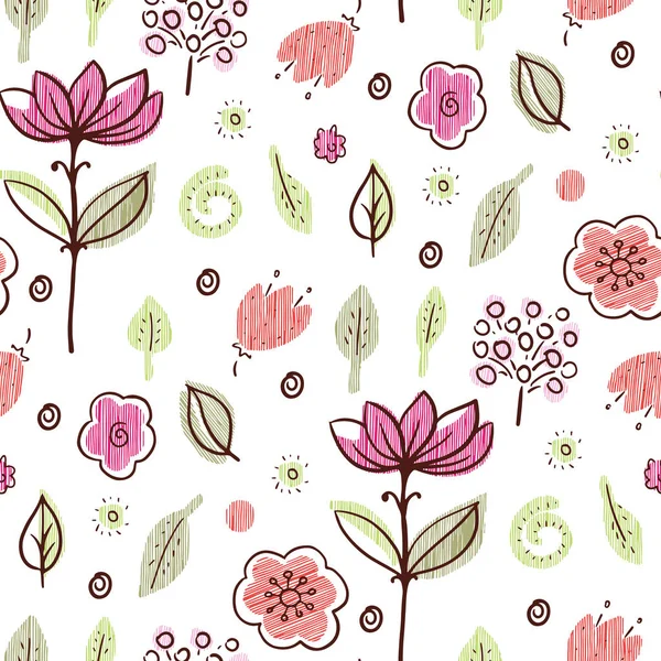 Padrão com flores de primavera no estilo doodle — Vetor de Stock