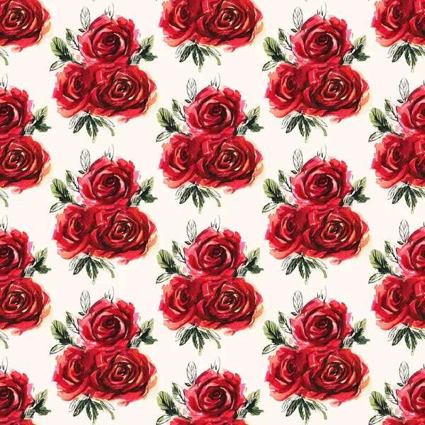 Vzorek s akvarel rudých růží — Stock fotografie