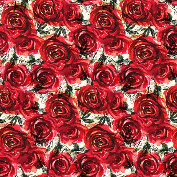 Patrón con rosas rojas acuarela —  Fotos de Stock