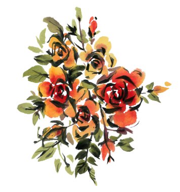 Beyaz üzerine suluboya gül