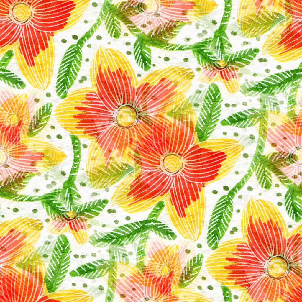 Watercolor flowers pattern 