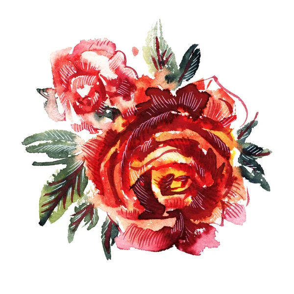 Rote Aquarellrosen — Stockfoto