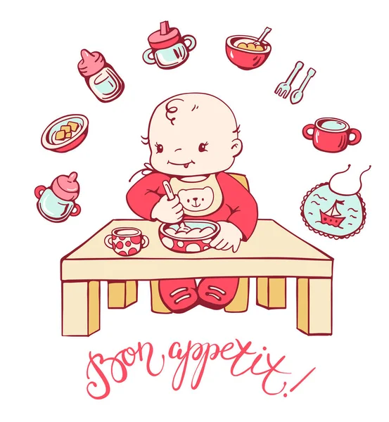 Baby eten van PAP — Stockvector